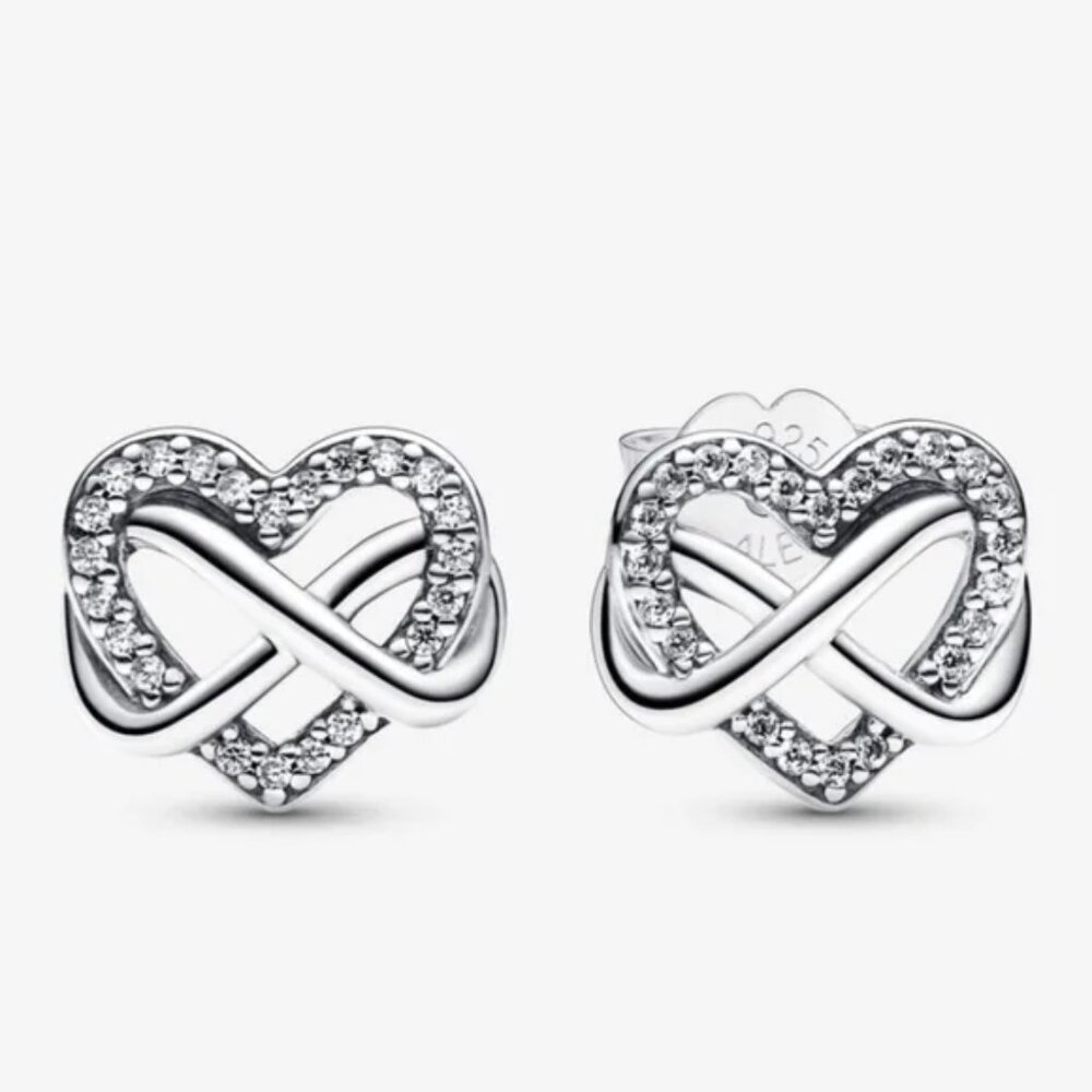 Pandora Sparkling Infinity Heart Stud Earrings,OS, 925 Sterling Silver